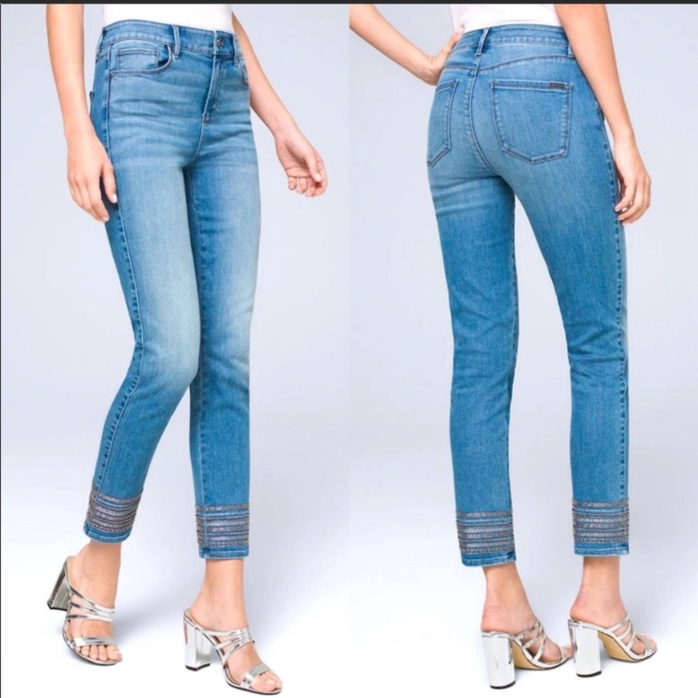 Slim Cropped Jeans with silver bead details NWOT